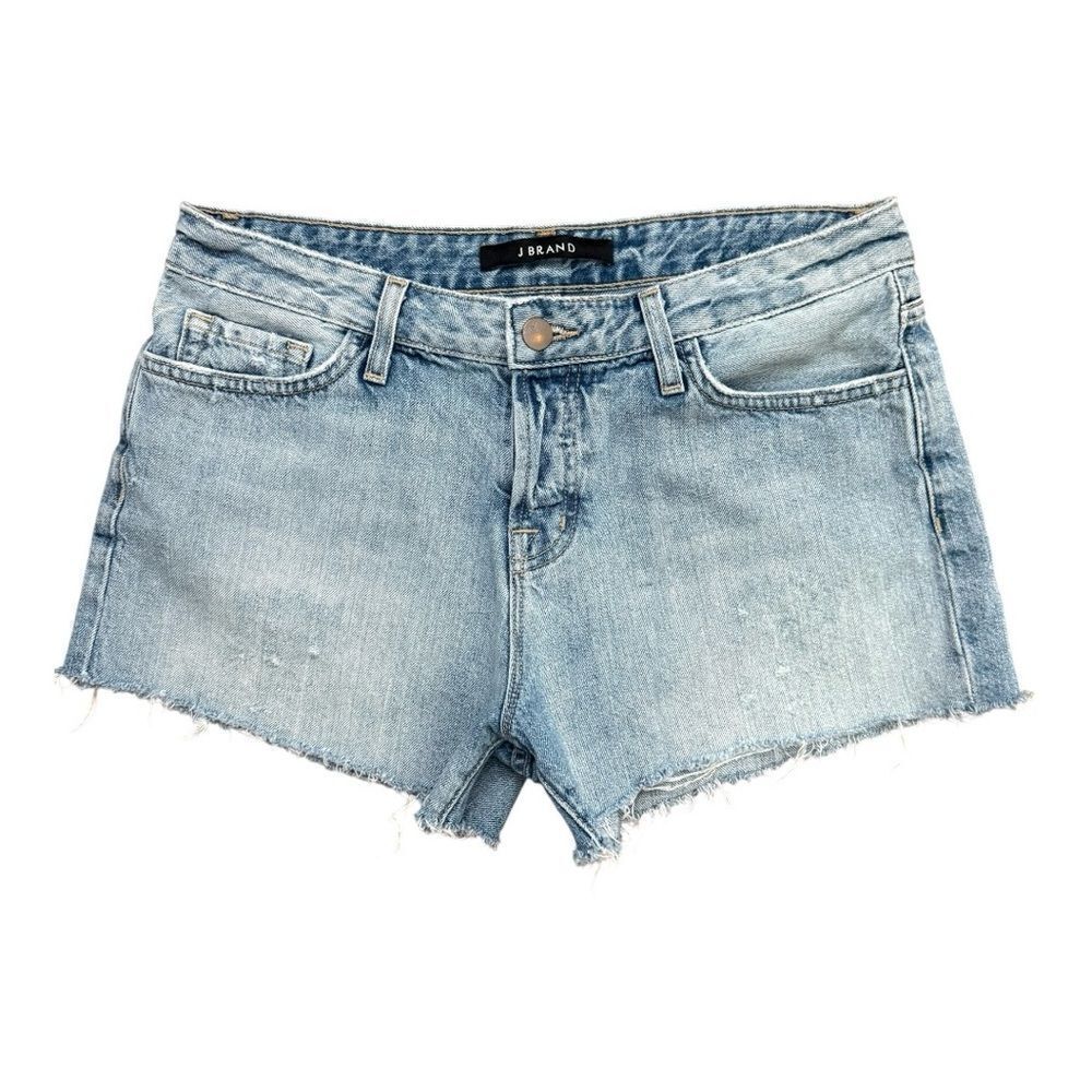 J Brand Made in USA Blue Denim Cutoff Shorts Button Fly Distressed Size 26